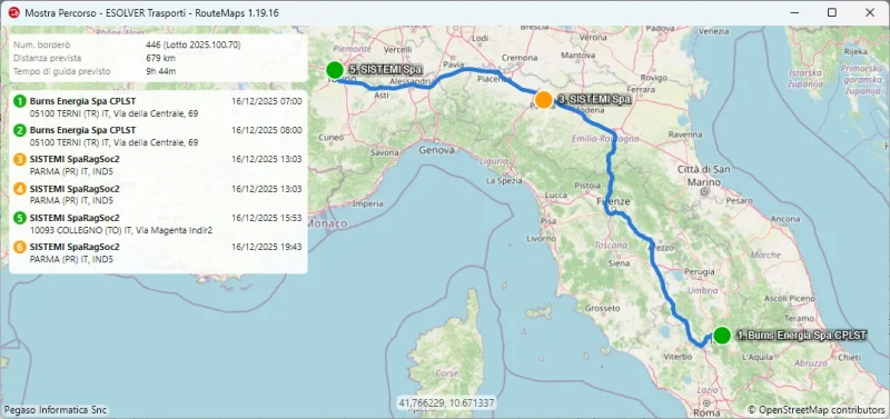 Percorso del border&ograve; calcolato dal routing