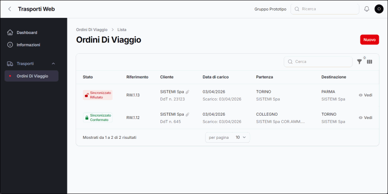 Ordini di viaggio nel portale Trasporti Web